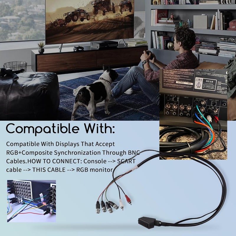 XTPTFABS Female RGB SCART to 4 BNC + Audio Cable Compatible with Sega Genesis, Saturn, Super Nint-endo, Neo-Geo, PlayStation, and Other Systems That Output RGB via SCART - Image 2